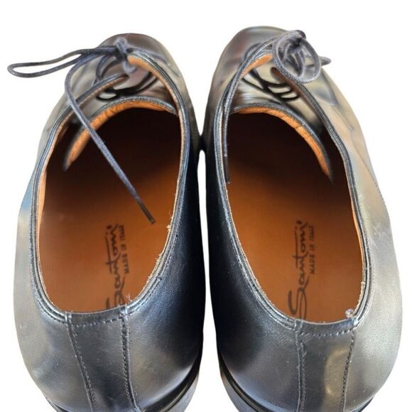 Santoni Italian Black Leather Lace Up Derby Dress Shoes Pointed Toes Men’s 9.5 main image 2